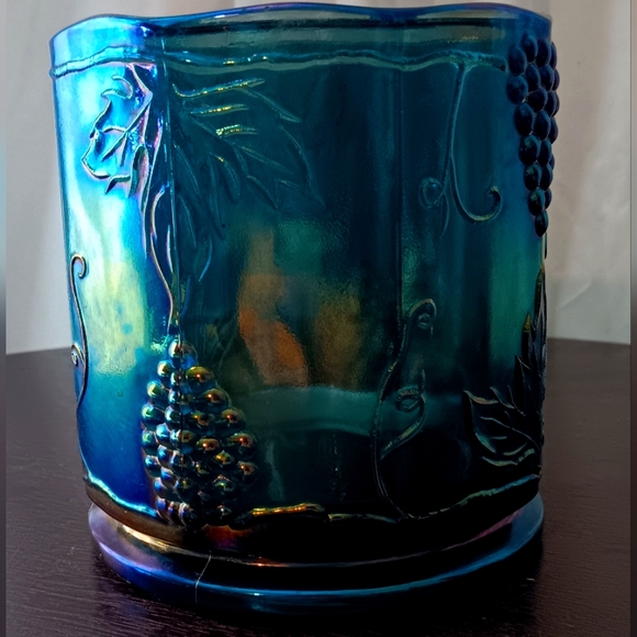 Indiana Glass Blue Carnival Iridescent Harvest Grape Canister Jar 5" Tall No Lid - Picture 2 of 7